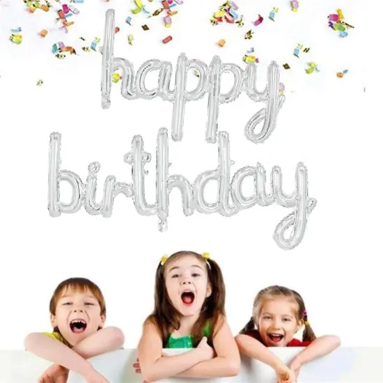 Silver Happy Birthday Balloon Banner {5}