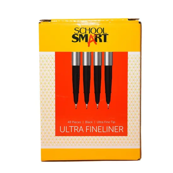 School Smart Fineliner Pen, 0.4 mm Ultra Thin Tip, Black, Pack of 48 {5}
