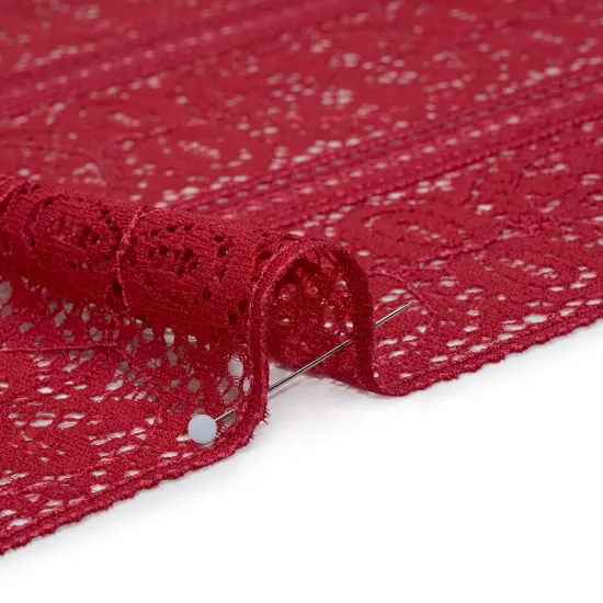 1 Yard Red Bug Re-Embroidered Lace Fabric Floral Medallion Stripes Finished Edge Sheer 52 Inch Width {3}