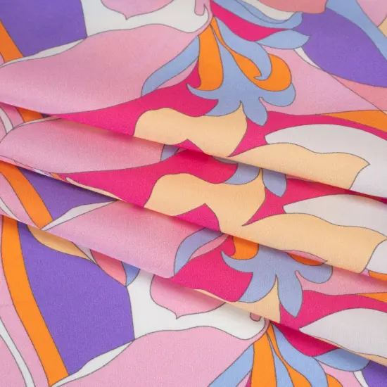 1 Yard Silk Charmeuse Retro Floral Italian Made Pink, Purple & Pastel Yellow 53 Inches Width {4}