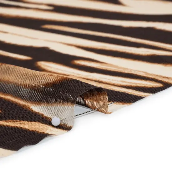 1 Yard Polyester Stretch Mesh Print Brown & Beige Painter Animal Stripes, 57" Wide {2}