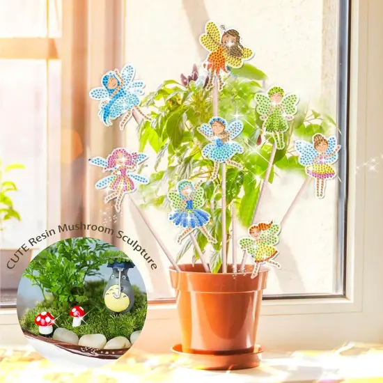 8 Pcs Diamond Painting Kits Decorative Stakes, Diamond Art Kits for Garden, Home Decor Indoor Outdoor Stakes Diamond Art Kits for Adults, Crafts for Adult, Small Diamond Art Sets (Fairy) {3}