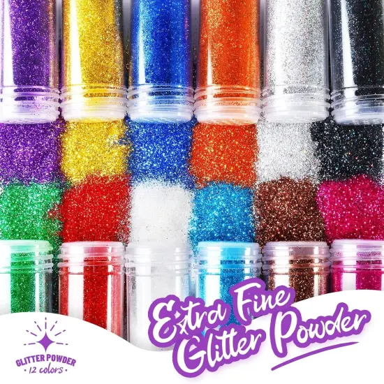 12 Pieces Fine Glitter, 12 Colors 10g Glitter Shake Jar Set, Extra Fine Glitter Powder for Arts, Crafts, Painting, Decoration, Body Face Makeup, Nail Art, Pigment {2}
