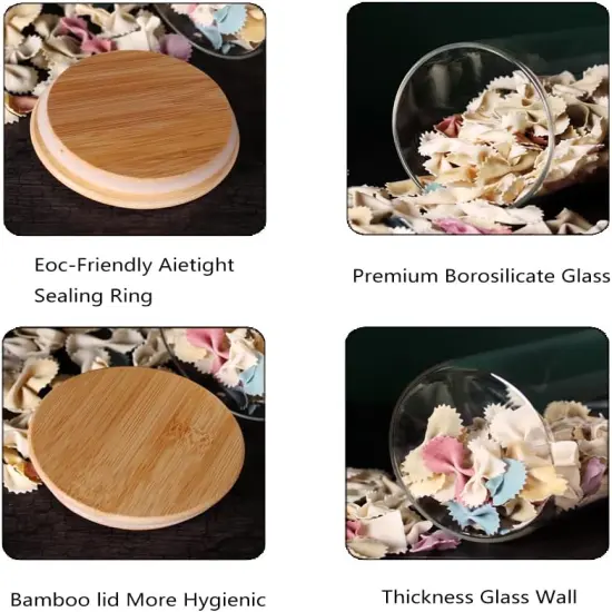 Glass flour Jars with Airtight Lids, 6 Pack Sugar and Flour Salt Containers Set, Extra Large Glass Rice Jar with Bamboo lid for Kitchen, Brown Suger, Beans, Groub Coffee (100OZ/54OZ/27OZ) {4}