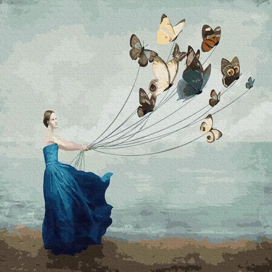 Paint by Numbers for Adults, DIY Oil Painting by Number Kits, Butterfly & Lady at Seaside, 16 x 20 inch (Flying Butterflies, without Frame) {1}