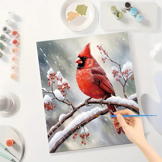 Red Cardinal Paint by Numbers Kit for Adults - DIY Bird Painting on Canvas 16x20 Inches, Adults' Paint-by-Number Kits Acrylic Paint Set {4}