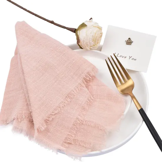 Pearl Pink 6 Pack Handmade Cloth Napkins Cotton Linen Napkins with Fringe Rustic Bulk Dinner Napkins for Wedding Party Baby Shower Table Decor {3}