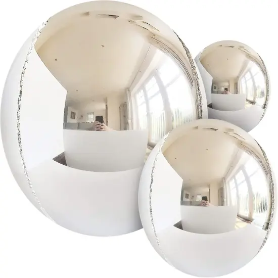 14pcs Mylar Balloons - 22in, 15in, 10in Different Sizes Large Metallic Silver Foil Balloons Chrome Decor | 360 Degree 4d Round Helium Balloon {1}