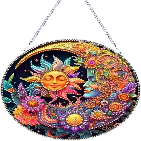Diamond Art Painting Pendant Kits 5D Diamond Art Painting Art Hanging Kit Sun and Moon DIY Diamond Crystal Window Pendant Kit for Adults Gift Wall Home Decoration {1}
