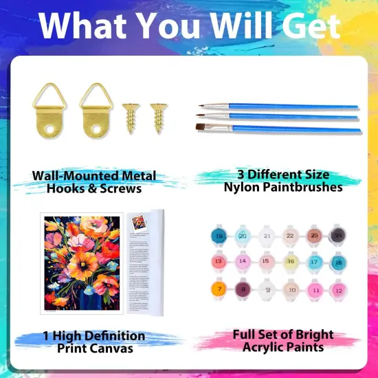 Flowers Paint by Numbers Kit for Adults, Paint by Number Abstract Flowers, Paint by Numbers Kit for Adults Beginner for Gift and Home Wall Decor {3}