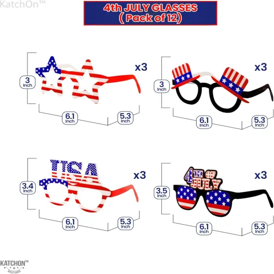 Pack of 12 - 4th of July Glasses Decorations Red, White and Blue {2}