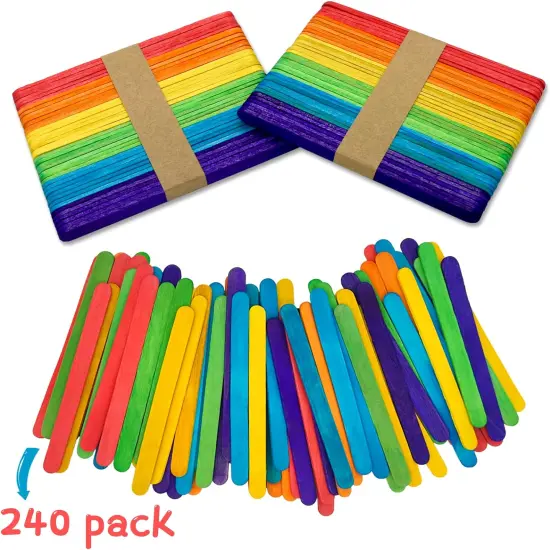 240 Pcs Colored Popsicle Sticks for Crafts, 4.5 Inch Wooden Ice Cream Sticks, Rainbow Colors, Great for DIY Creative Designs and Children Education {4}