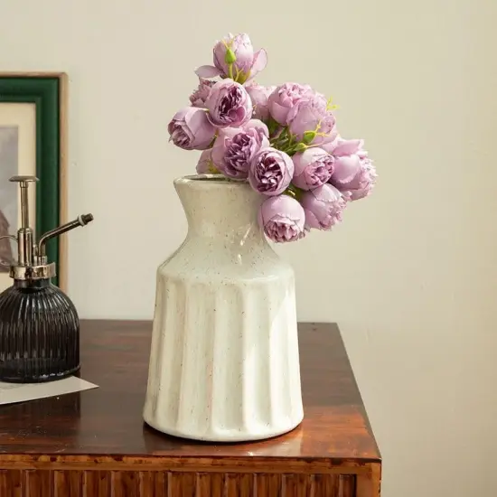 Ceramic Boho Vase, Farmhouse Home Decor Embossed Vases for Centerpieces, Kitchen, Office, Shelf, Table, Vase for Pampas Grass, Eucalyptus {1}