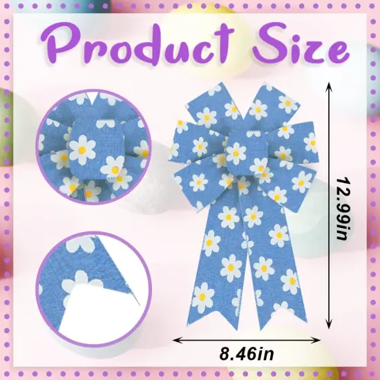 2pcs Easter Wreath Bows Easter Decor Bows Spring Blue Flowers Burlap Bow for Wreaths, Easter Spring Sunflower Ribbon Bows {2}