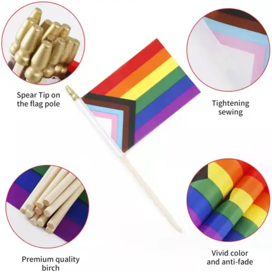 25 Pack Small Progress Pride Rainbow Gay Stick Flag Mini Handheld Inlcusive Progressive Pride LGBTQ Flags 4x6inch {3}