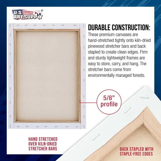 16 x 20 inch Stretched Canvas Super Value 20-Pack - Triple Primed Professional Artist Quality White Blank 5/8" Profile, 100% Cotton {3}