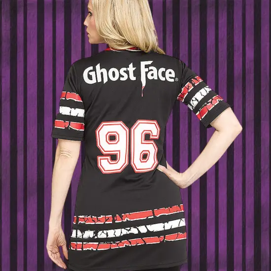 Ghost Adult Face Dress Costume Lace Up Neck Medium Fits {6}