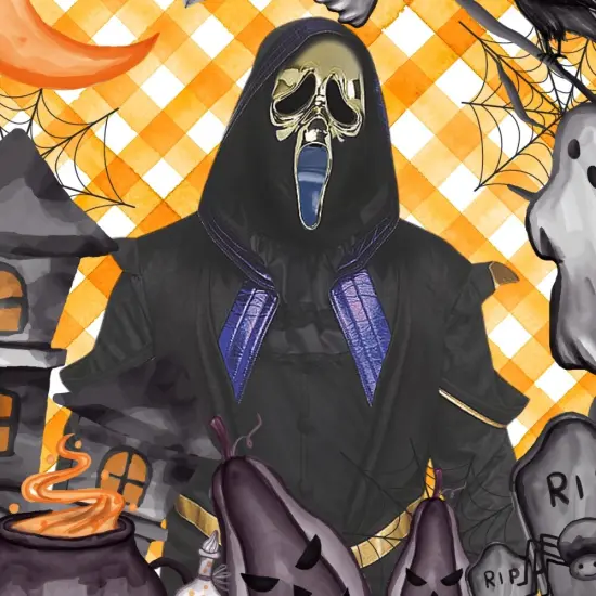 6 Feets Adults Masquerade Ghost Killer Costume with Hood and Gold Mask {4}