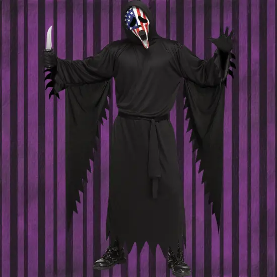 Ghost Face Patriotic Costume with Mask and Hooded Robe for Halloween Parties {2}