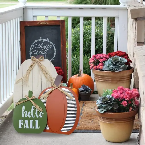 3 Pack 24" Pumpkin Wood Porch Standing Decor {2}