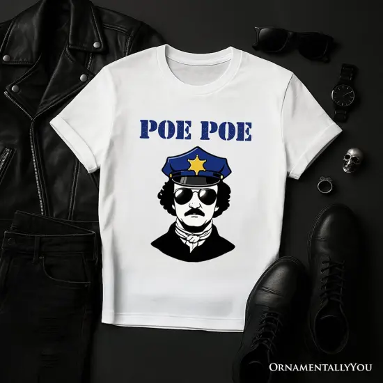 Police Edgar Allan Poe Poe T-Shirt, Navy and White Funny Tee {6}