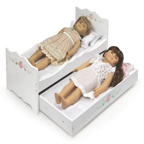 Badger Basket Doll Bed with Trundle and Bedding - White Rose {6}