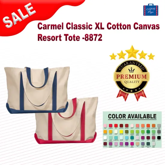 Liberty Bags&reg; Carmel Classic XL Cotton Canvas Resort Tote NATURAL/ FO GRN {2}