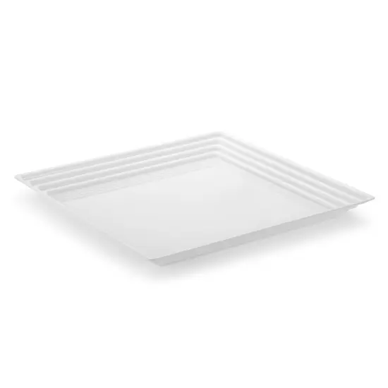 White Square with Groove Rim Plastic Serving Trays - 16" x 16" (24 Trays) {1}