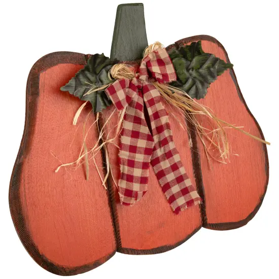 Northlight Wooden Pumpkin Fall Harvest Decoration with Bow and Leaves - 15.25" Orange {4}
