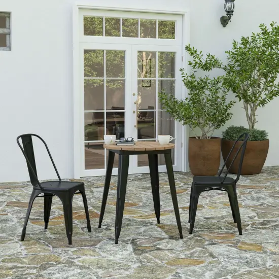 Merrick Lane Dryden Indoor/Outdoor Dining Table, 23.75" Round All Weather Poly Resin Top with Steel Base BrownTop/BlackFrame {1}