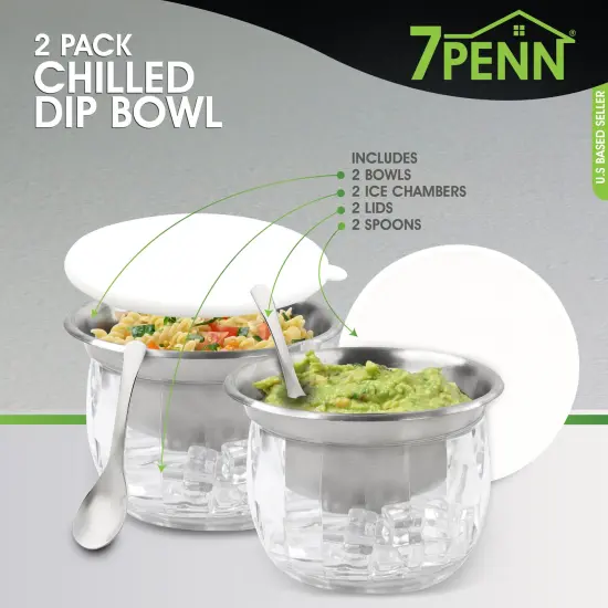 7Penn Cocktail Shrimp Serving Dish with Ice Chamber 2pk - 20oz Stainless Bowl {3}