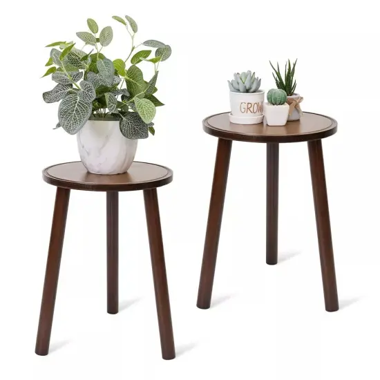 2x Small Side Table Round End Table Wood Plant Stand 3-Legs Stool Furniture Home {1}