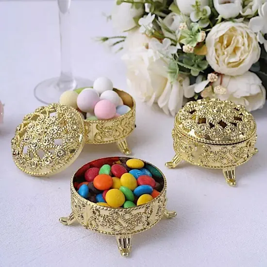 12 Metallic Gold 2.5 in Mini Round Candy Gift Boxes Vintage FAVOR HOLDERS Party {5}