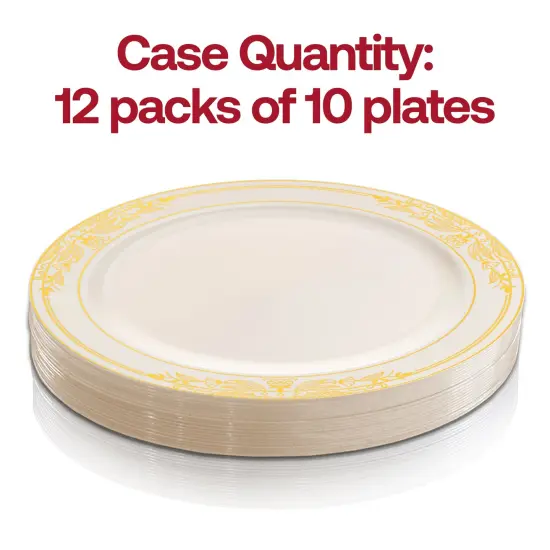 Ivory with Gold Harmony Rim Plastic Appetizer/Salad Plates - 7.5" (120 Plates) {4}