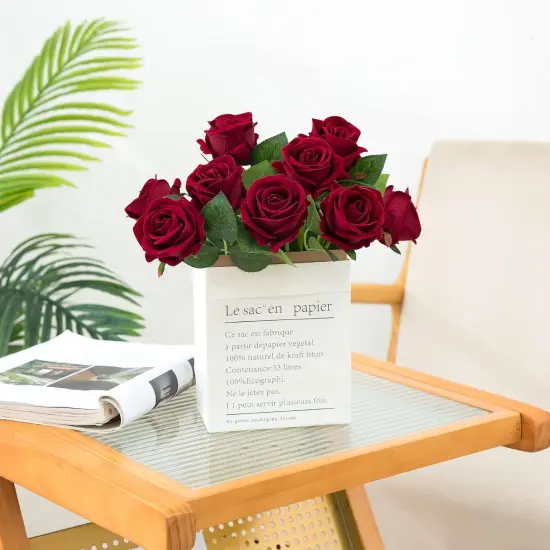 12PCS Artificial Roses Silk Flowers Fake Roses Bouquet Long Stem {6}