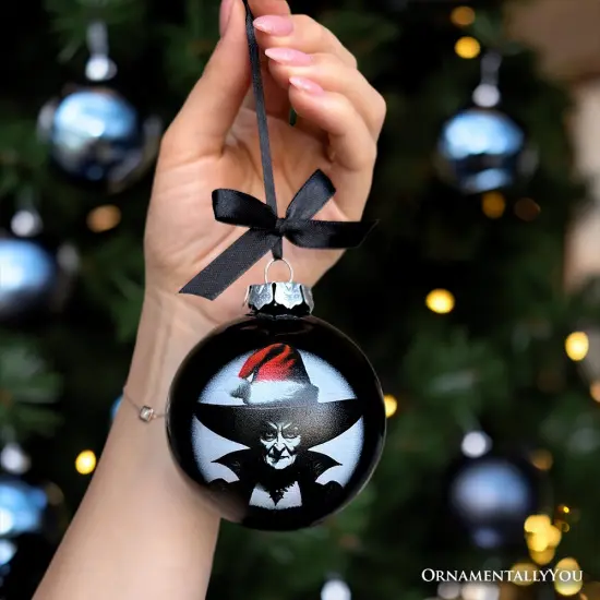 Wicked Witch Christmas Spooky Portrait Glass Ornament, Black Horror Halloween Tree Decoration {3}