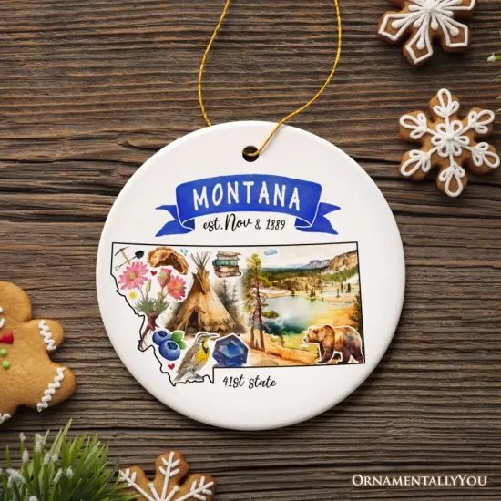Artistic Montana State Themes and Landmarks Christmas Ornament {1}