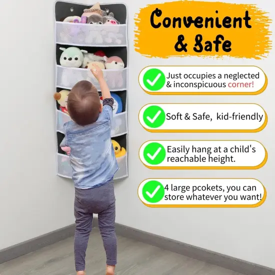 Soft Corner Shelf | Safe Hanging Organizer | Child-Friendly Wall Mount Storage | for Sundries, Toys, Stuffed Animals, Diapers | for Pantry Closet Bedroom Nursery Organization 1-Pack {5}