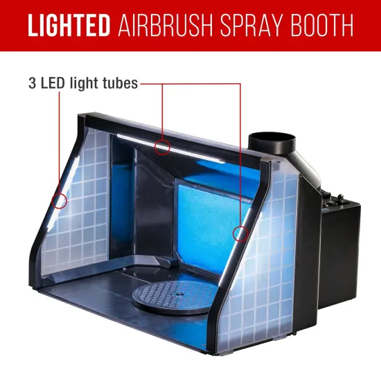 Master Portable Hobby Airbrush Spray Booth Kit with LED Lights, Exhaust Extension Hose (Extends up to 5.6 Feet) & 7.5 in. Diameter Revolving Turntable {2}