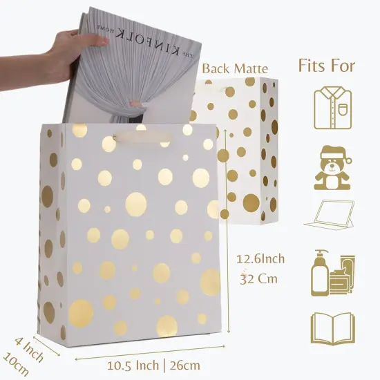 12PCS Metallic Gold Christmas Gift Bags Bulk with Handle, Large 12.5 x10 Inch, Assorted Modern Geometric Paper Gift Wrap Bags {4}