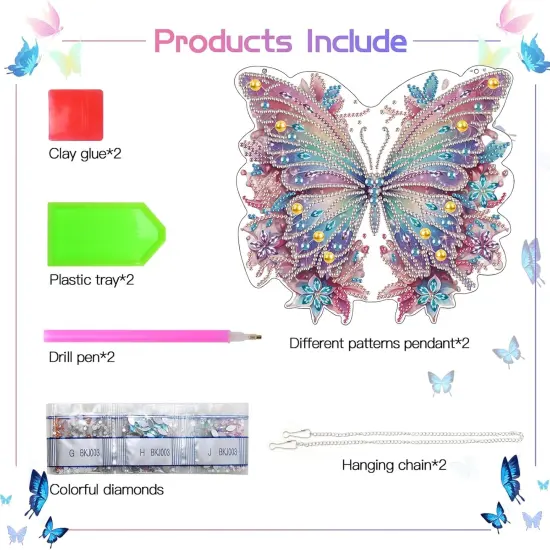 2 Pcs Diamond Art Paintings Butterfly, Diamond Art Kits for Adults, DIY Crystal Gem Craft Painting Kit, Special Shape Diamond Art Suncatcher Hanging Ornament for Home and Garden Decor {2}