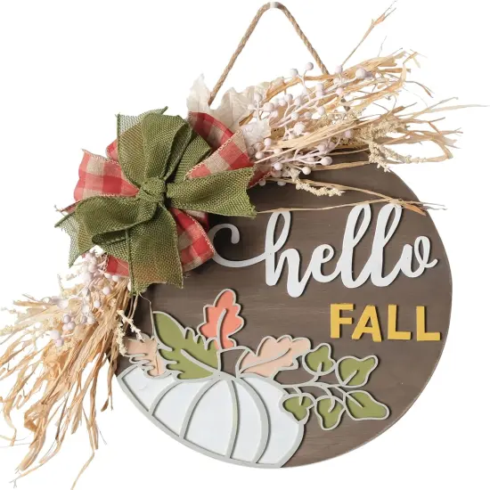 Hello Fall Door Sign Wreath with Burlap Bow(Coffee) {1}