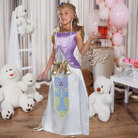 Girls Zelda Deluxe Princess Costume with Tiara and Waist Medallion {1}