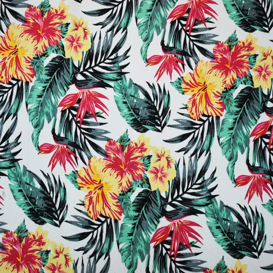 White-Yellow-Multi Floral Printed Rayon Crepe Faille Woven Fabric By the Yard {4}