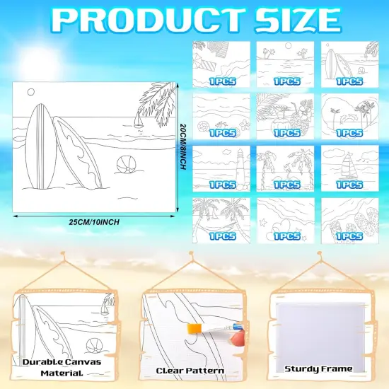 12 Sets Pre Drawn Canvas Painting Kit with Easels - 8x10 Inches (Beach) {2}