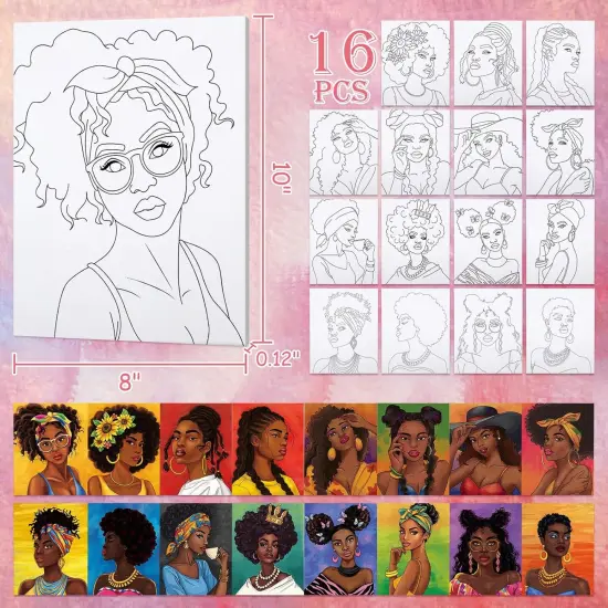16 Pack Girls Night Sip and Paint Kit - Pre Drawn Canvas with Easels (8" X 10") {2}