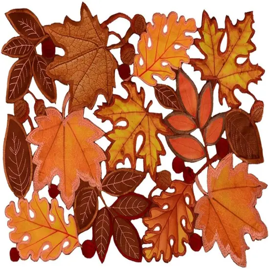 Set of 4 Embroidered Leaves Table Place-mats for Thanksgiving(Multicolor) {1}