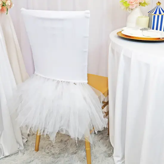 1 Piece White Ballerina Spandex Chiavari Chair Cover Elegant Stretch Fit with Flowing Skirt {2}