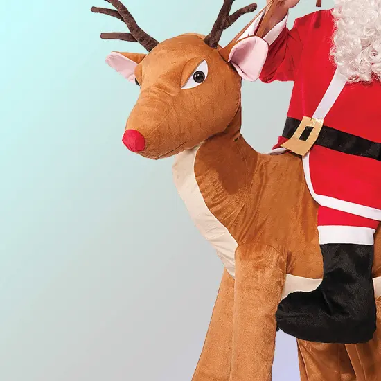 Santa Ride-A-Reindeer Adult Costume with Hat Jacket and Plush Reindeer Legs {4}