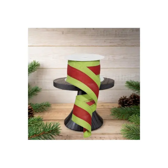 2.5" Tricolor Striped Ribbon: Lime Green/Red (10 Yards) {3}